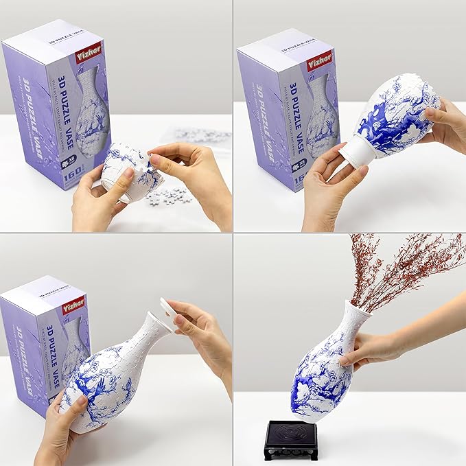 3D Puzzle Vase, 160 Curved Pieces DIY Flower Vase Craft Kit & 3D Puzzles for Adults, Creative Jigsaw Art Project Home Décor Centerpiece, (A-Blue & White Porcelain)