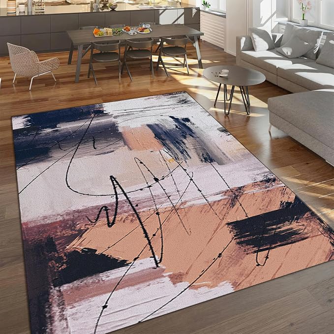Abstract Graffiti Art Large Area Rug, Black Ink Lines Non Slip Print Rugs, Soft Machine Washable Carpet for Indoor Bedroom Living Room Office Decor Rug - 5 ft x 7 ft