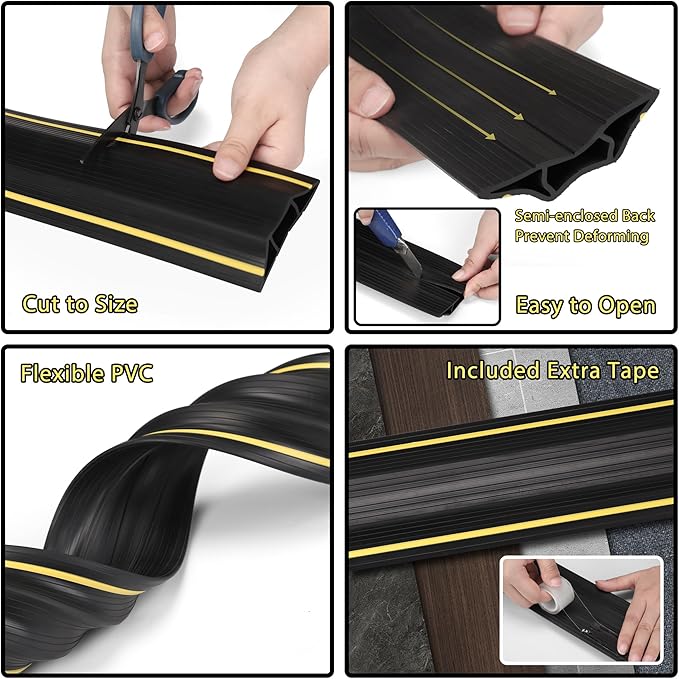 ZhiYo 4ft Cord Covers for Wires on Floor, Large Capacity Cord Hider Floor Wire Covers for Cords, Cable Protector Cable Management Prevent Cable Trips, for Home Office