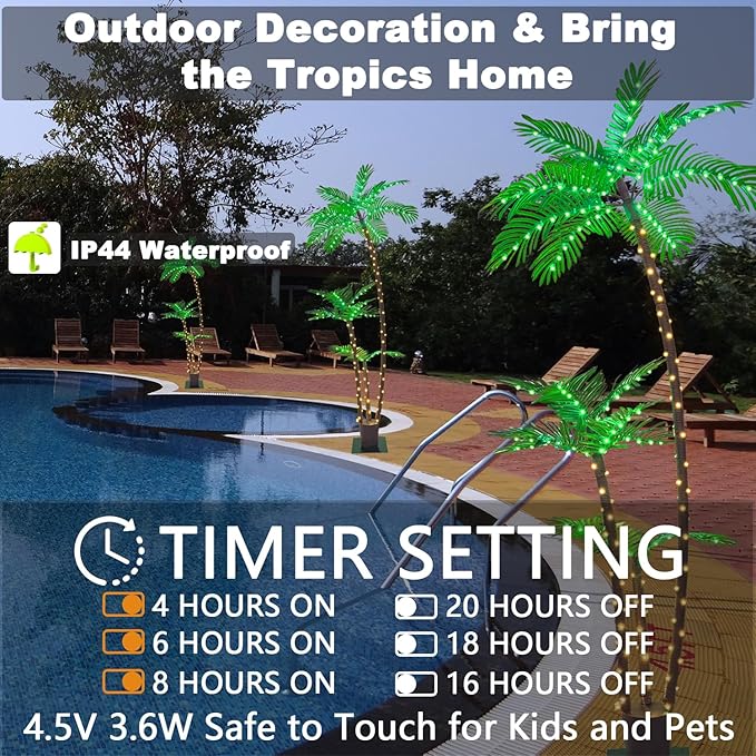 6FT Lighted Artificial Palm Tree with Three Trunks and Upgraded 260 LED Lights - Outdoor/Indoor Use, Perfect for Tiki Bars, Patios, Homes, Offices, Beaches, Yards Pool and Cruise Party