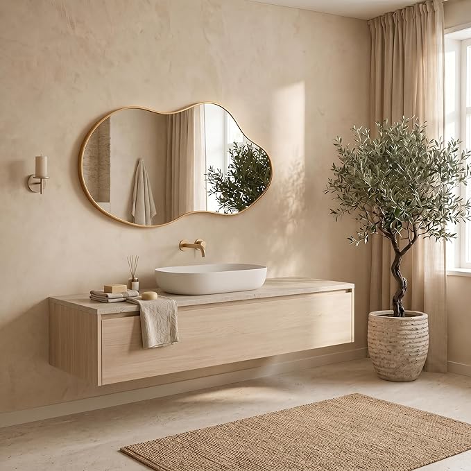 Irregular Wall Mirror 24×40 Inch Wall Mirrors Decorative Gold Modern Asymmetrical Abstract Mirror for Bathroom Bedroom Living Room Entryway Hallway