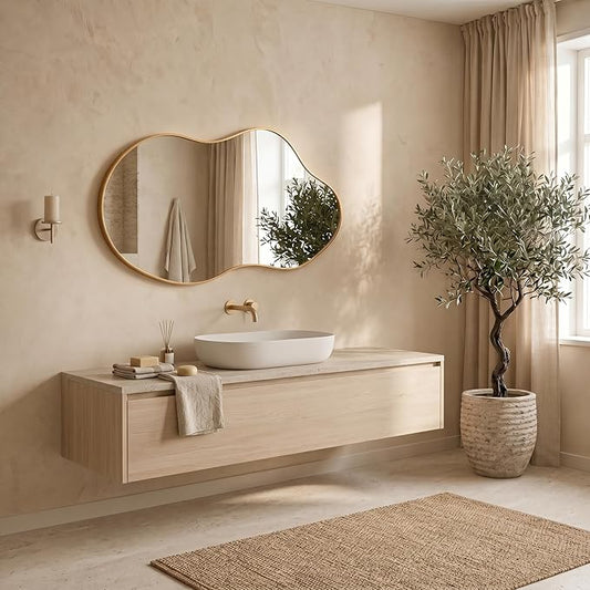 Irregular Wall Mirror 24×40 Inch Wall Mirrors Decorative Gold Modern Asymmetrical Abstract Mirror for Bathroom Bedroom Living Room Entryway Hallway