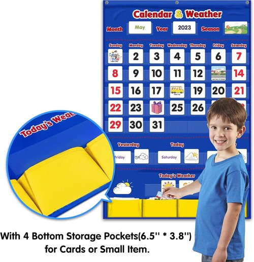 Godery Classroom Calendar & Weather Pocket Chart - 149 Organized Pieces for Effective Learning