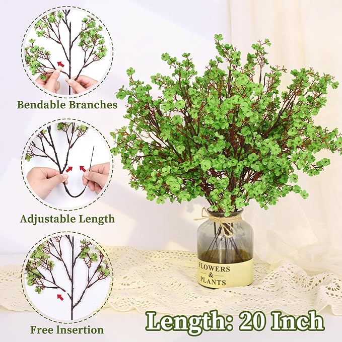 Yastouay 5 Pcs Silk Green Fake Flowers Babys Breath Flowers Artificial Bulk, Spring Fowers Artificial for Decoration for DIY Home Centerpiece Table Decor