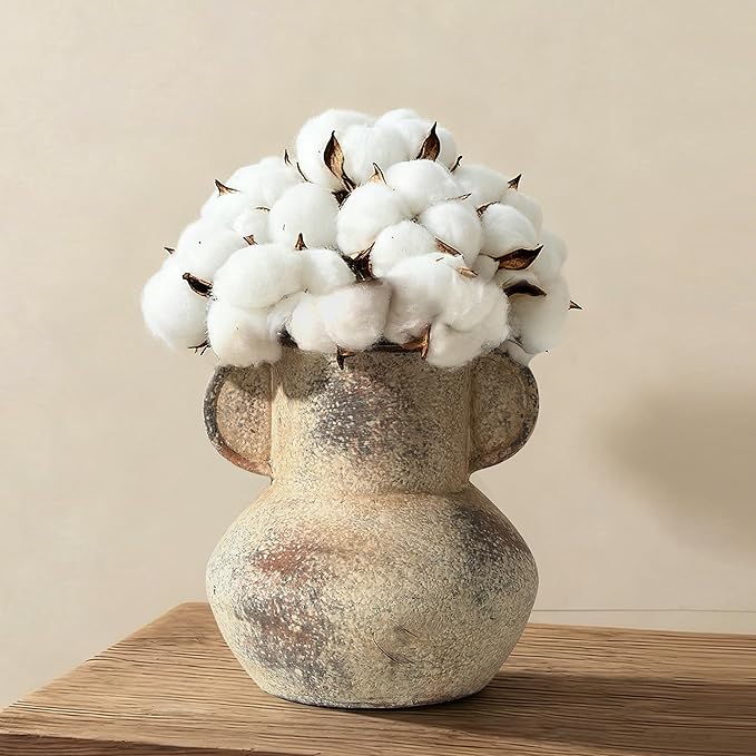 Antique Ceramic Vase with 2 Handles, 6.1 Inch Farmhouse Rustic Vase, Small Decorative Pottery Flower Vases for Home Decor, Wedding, Living Room, Table, Shelf Decor, Terra