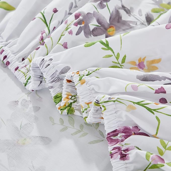 Brandream Garden Style King Size Sheets Set 4 Pieces Breathable Luxury Bed Sheets, Deep Pockets 18" Cooling Bed Sheets Farmhouse Bedding 800 Thread Count 100% Egyptian Cotton, Purple White Green