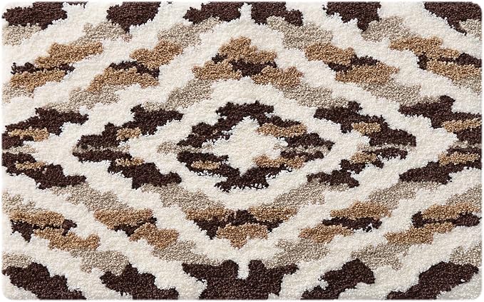 LUMI Bathroom Rugs, Soft Absorbent Bath Mat for Modern Home Decor, Non-Slip Quick-Dry Bath Rug, Machine Washable Floor Mat for Shower and Tub, Entryway, 20"x32", Brown