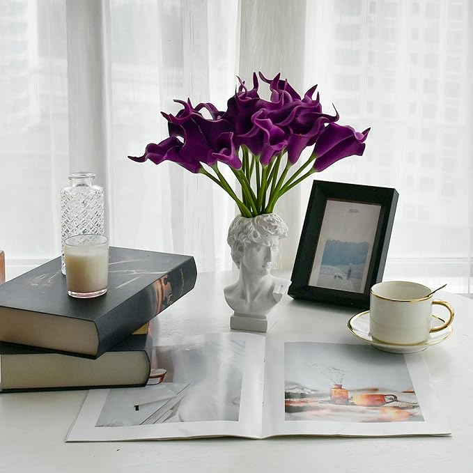 Mandy's PU Grape Purple Calla Lily Artificial Flowers 20 Stems 13.5in Faux Realistic Centerpiece for Thanksgiving and Christmas Decorations DIY Bridal Bouquet Home Décor