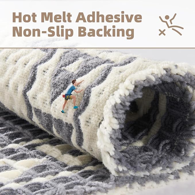 PADOOR-Waffle Bath Mat 24"x36"-Super Absorbent Bath Mats for Bathroom, Machine Washable Non Slip Bathroom Rug with Tassels, Soft Bathroom Mat for Laundry Room, Bedroom, Grey & Cream, 2'x 3'