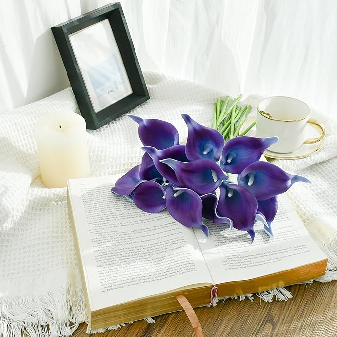 Mandy's PU Purple Calla Lily Artificial Flowers 20 Stems 13.5in Faux Realistic Centerpiece for Thanksgiving and Christmas Decorations DIY Bridal Bouquet Home Décor
