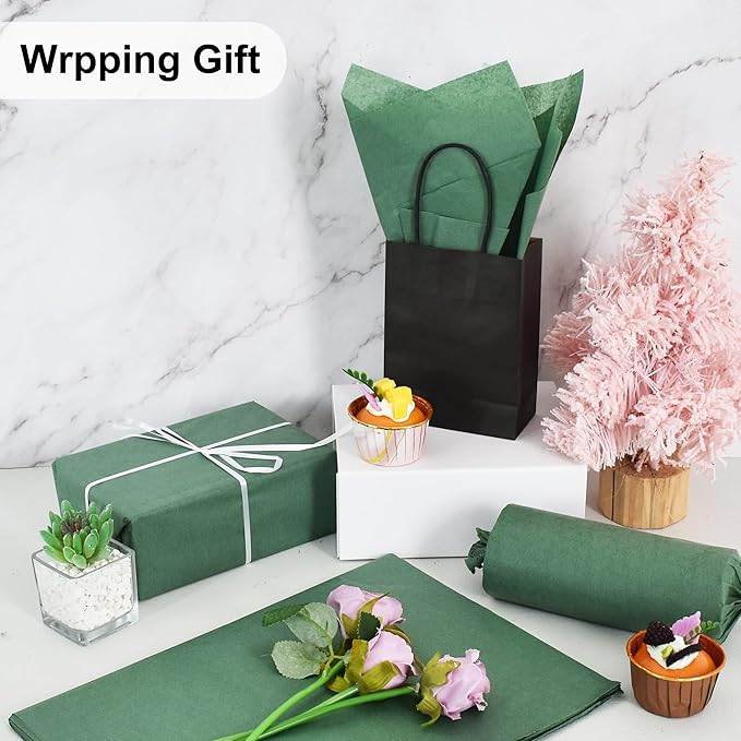 BEISHIDA 100 Sheets Forest Green Tissue Paper Bulk, Wrapping Tissue Paper for Gift Bags, 14 x 20 Inch Gift Wrap for Birthday Wedding Graduation DIY Crafts Holiday Flowers