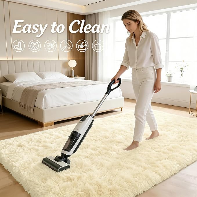 OLANLY 2x3 Machine Washable Small Bedside Rug, Soft Fluffy Shaggy Entryway Throw Rugs for Bedroom, Living Room, Indoor Floor Carpet for Kids Girls and Boys, Nursery Rooms, Home Decor Aesthetic, Cream