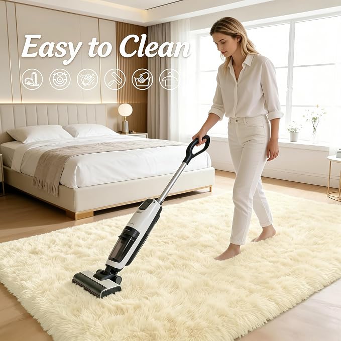 OLANLY 2x5 Machine Washable Runner Rugs for Hallway, Soft Fluffy Shaggy Bedside Rugs for Bedroom, Living Room, Indoor Floor Carpet for Kids Girls and Boys, Nursery Rooms, Home Decor Aesthetic, Cream