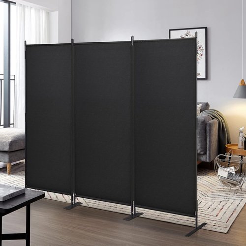 JAXPETY Room Divider - 6Ft Privacy Screen | Flexible Folding Partition for Office, Black 88"W x 73"H