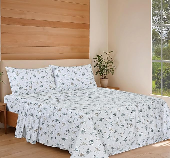 RUVANTI 100% Organic Cotton Sheets Full Size, Percale Weave, GOTS Certified, 4-Piece Set, Deep Pocket 15", Crisp & Breathable, Soft Durable Bedding, Sábanas Algodón Orgánico – Halcyon