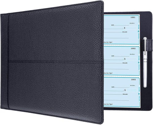 Antner 7-Ring Business Checkbook Binder - PU Leather Organizer with Zipper Pouch | Holds 600 Checks, Black