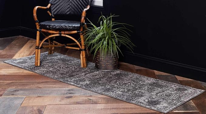Unique Loom Bromley Collection Area Rug - Wells (2' x 13' 1" Runner, Dark Gray/ Gray)