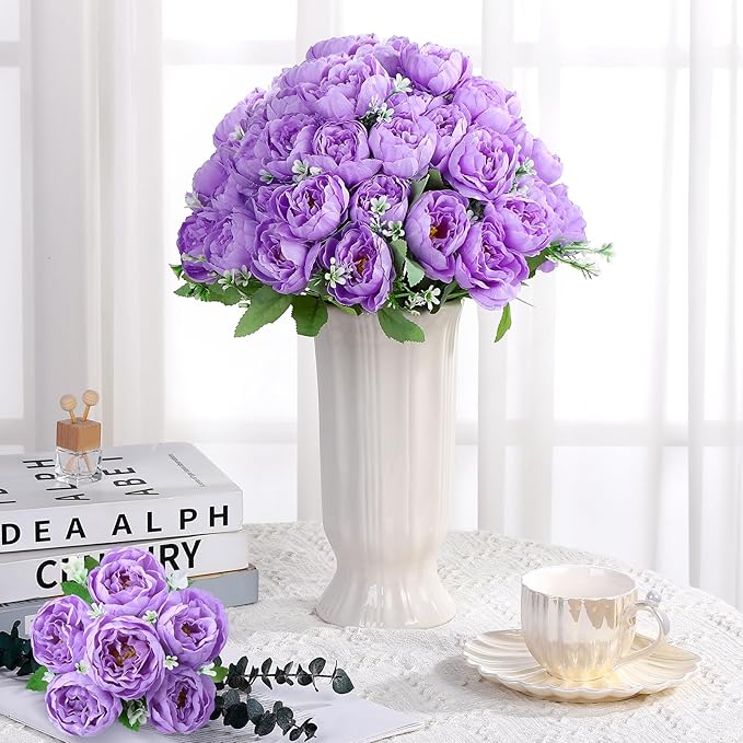 8 Pack Purple Peonies Artificial Flowers, Fake Silk Hydrangea Bouquet for Bridal Wedding Home Table Decor Reusable Dining Opening Ceremony Birthday Arrangement Faux Floral