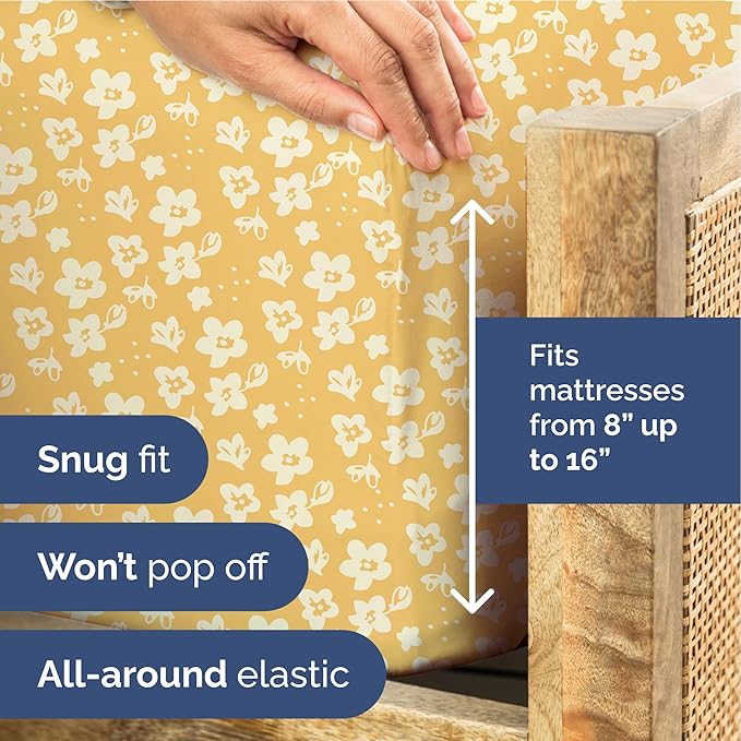 Floral Sheets - Yellow Floral Bed Sheet Set - 1 Flat, 1 Fitted & 1 Pillowcase w/ Deep Pockets - Comfy, Wrinkle & Fade Free - Boho Botanical Bedding - Soft, Breathable and Cooling - Twin XL Size Set