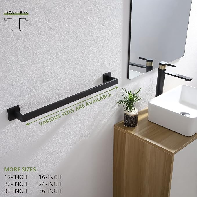 KOKOSIRI 20-Inch Single Towel Bar, Bathroom Kitchen Towel Holder, Wall Mounted SUS304 Stainless Steel Towel Rack, Matte Black, B4003BK-L20