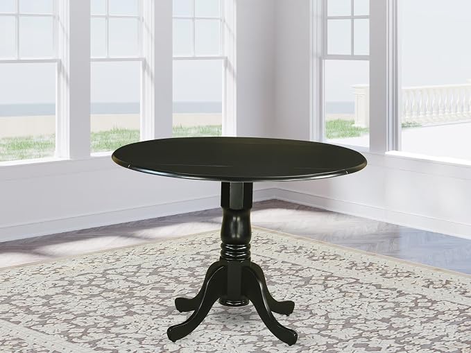 East West Furniture DLT-BLK-TP Dublin Modern Kitchen Table - a Round Dining Table Top with Dropleaf & Pedestal Base, 42x42 Inch, Black