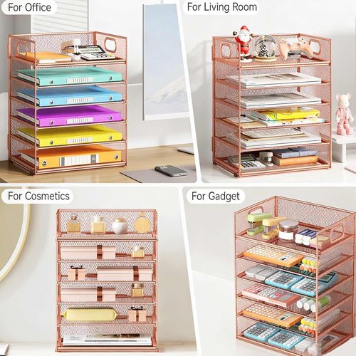Regine Switzerland 6-Tier Letter Tray - Stylish Rose Gold Mesh Desk Organizer for Office & Home