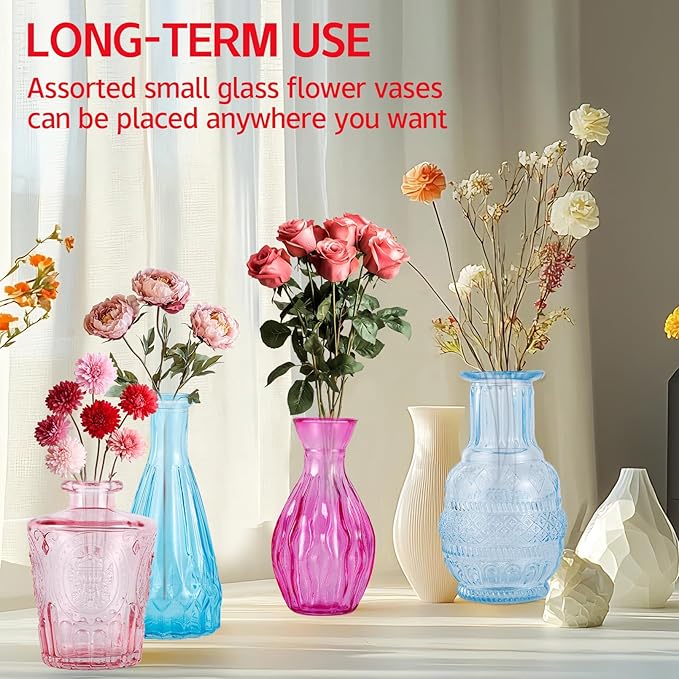 Blcculi Glass Bud Vases Set of 10,Mini Flowers Vase in Bulk,Vintage Colored Vase,Small Glass Vases for Centerpieces,Wedding,Parties,Reception Decor,Table Decorations,Gifts