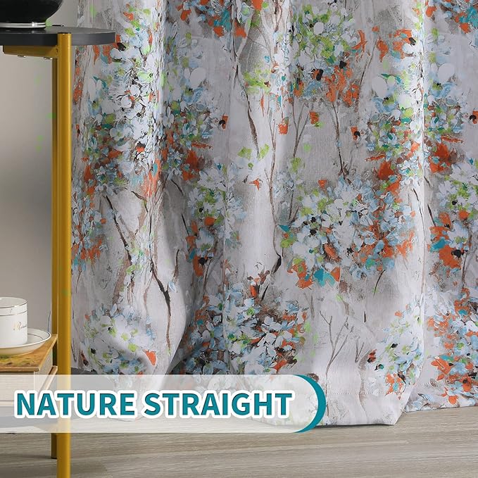 MYSKY HOME Floral Blackout Curtains 63 Inch Long Living Room Bedroom Curtains Thermal Insulated Privacy Protection Curtains Printed Flower Leaf Window Treatments, 2 Panels, Orange and Green