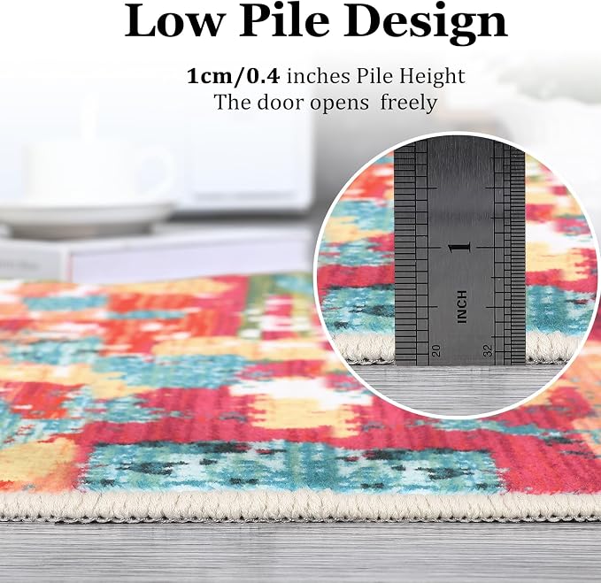 GAOMON 8x10 Rugs Modern Abstract Washable Area Rug Modern Colorful Living Room Rug Soft Thin Nursery Large Rugs Non Slip Indoor Floor Carpet for Office Dining Room, Pink/Multi