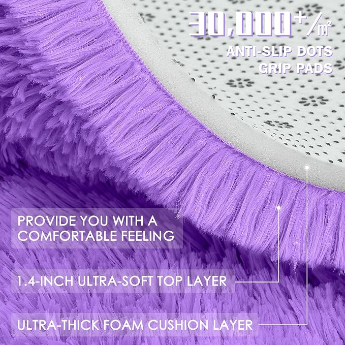 OLANLY 2x4 Machine Washable Runner Rugs for Hallway, Soft Fluffy Shaggy Bedside Rugs for Bedroom, Living Room, Indoor Floor Carpet for Kids Girls and Boys, Nursery Rooms, Home Decor Aesthetic, Purple