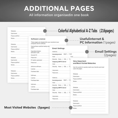 Password Keeper Book - Organized Internet Login Log with Colorful Tabs | 5.7" x 8.4" Hardcover, Dark Brown