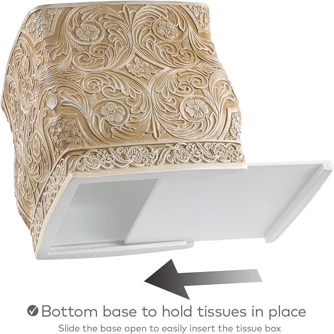 Creative Scents Victoria Tissue Box Cover Square – Beige Tissue Holder for Bathroom - Decorative Tissue Box Holder with Durable Bottom Slider - Boho Bathroom Decor