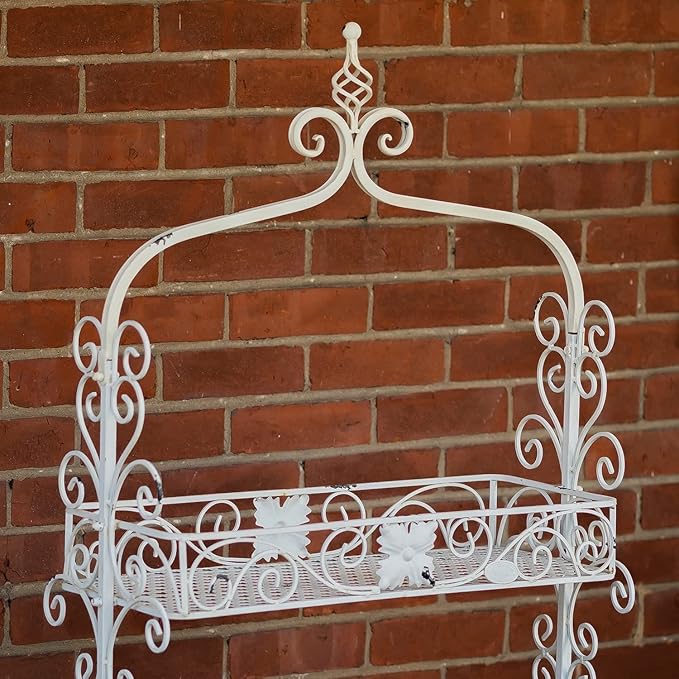 Zaer Ltd. Two Tier Rectangular Ornate Metal Plant Stand (Antique White)