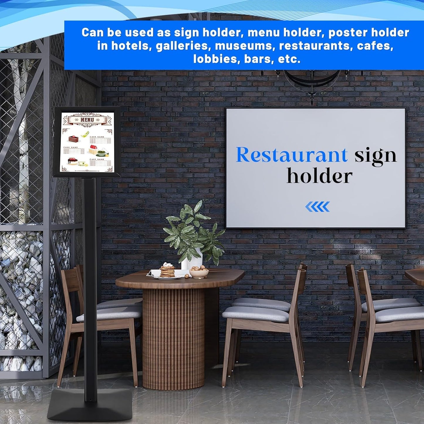 Yaocom Curved Menu Board - Heavy Duty Floor Stand Sign Holder | 8.5 x 11 Inches, Black Aluminum Alloy