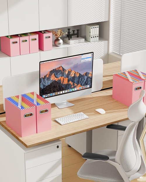Oterri File Organizer Box - Portable Collapsible Cardboard Folder for Letter Size Files | 6-Pack, Pink