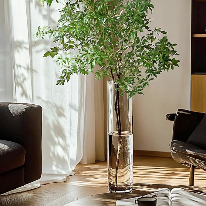 Extra Large Acrylic Cylinder Clear Vase for Floor, Tall Big Wide Mouth Plastic Unbreakable Hurricane Flower Vases of 3 for Home Decor (D 8" X H 19.7", D 6", D 4.8" + 2 Holder)