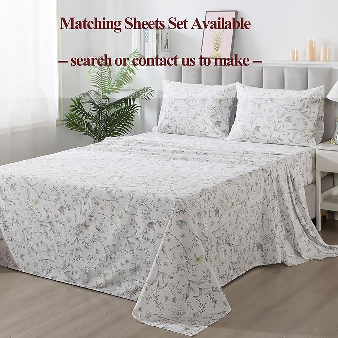 FADFAY Duvet Cover Set Queen Colorful Butterfly Bedding Vintage Botanical Comforter Cover Set Shabby Branches Bedding 100% Cotton Ultra Soft Quilt Cover with Hidden Zipper Closure 3Pcs, Queen Size