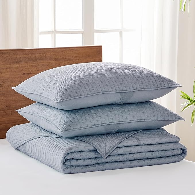 Levtex Home - Cross Stitch Bedspread Set - Full Bedspread and Two Standard Shams - Cross Stitch Pattern - Bedspread (100x104in.) and Sham (20x26in.) - Cotton
