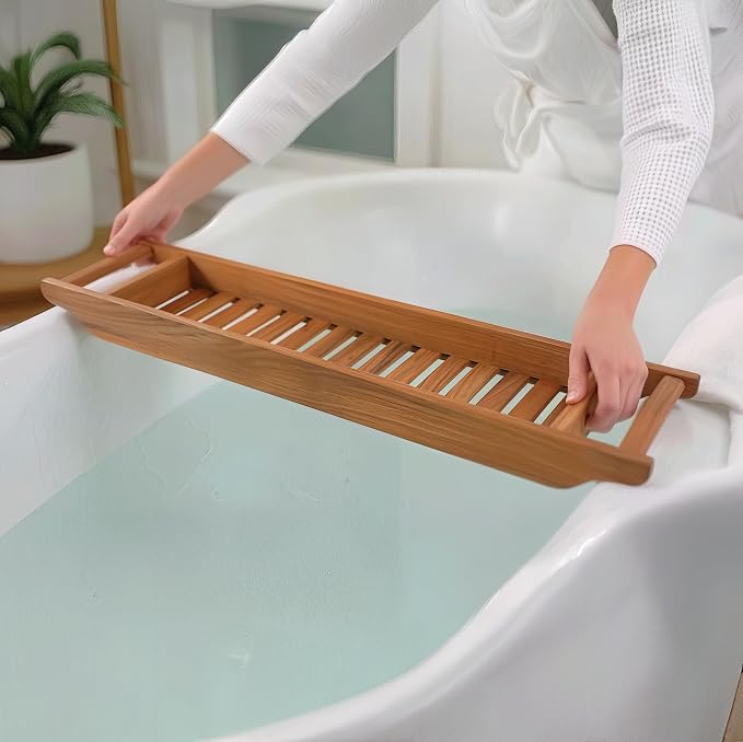 Bare Decor Vaske Natural Teak Wood Bathtub Caddy, 33" Wide