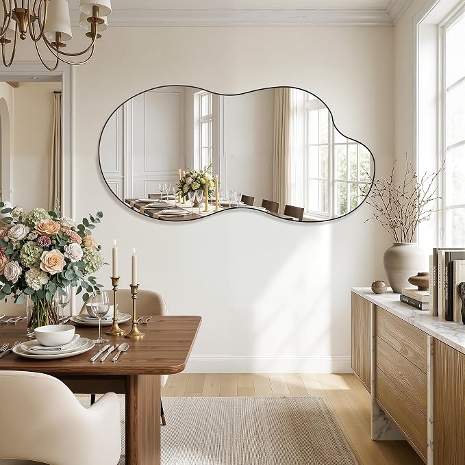 Irregular Wall Mirror, 28"x55" Asymmetrical Mirror with Metal Frame, Modern Unique Decorative Mirrors for Bathroom, Wall Decor, Entryway, Living Room, Black