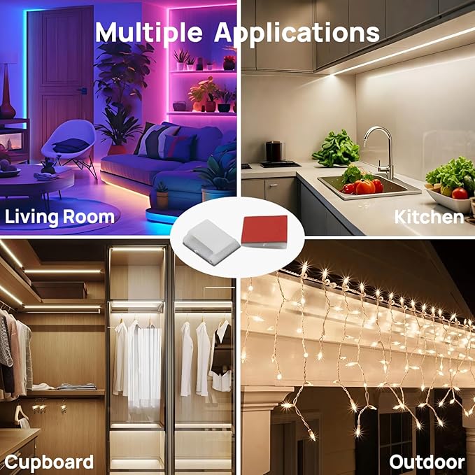 120PCS LED Strip Light Clips, Self-Adhesive Mounting Clips & Mini Cable Clips for 6mm/8mm/10mm Wide Strip Lights, Adhesive Wire Clips Wall Holder for 3528/5050/2835 SMD, Cable Management Solution