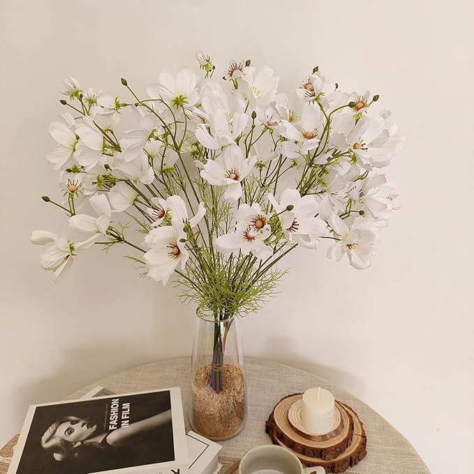 ATFL White Daisy Artificial Flowers, 8 Bundles 21.65'' Faux Silk Daisy with Stems for Home Garden Vase Decor