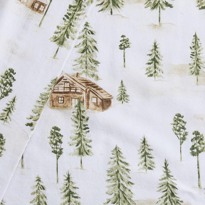 Market & Place 100% Cotton Full Flannel Sheet Set | 4 Piece Deep Pocket Novelty Cozy Winter Bed Sheets | Double Brushed for Extra Softness & Comfort | Alpine Collection (Full, Watercolor Forest)