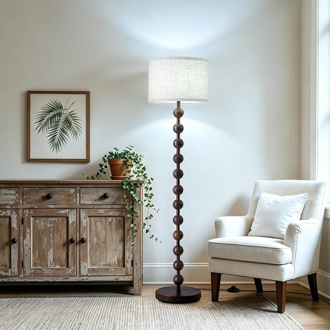 62" Vintage Farmhouse Floor Lamp for Living Room,3 Color Temperatures & Dimmable,Rustic Standing Lamp with Remote & Foot Switch,Retro Wood Grain Tall Floor Lamp for Bedroom Office Corner(Walnut)