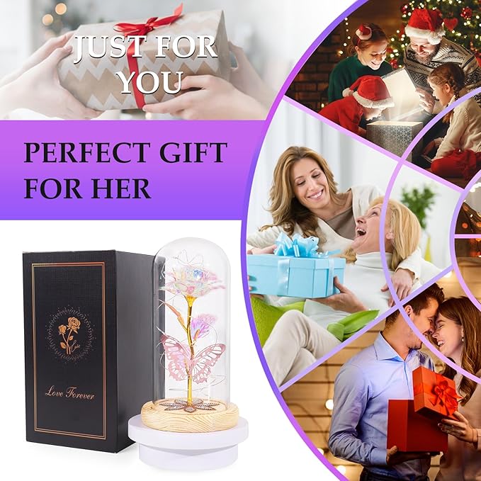 Beferr Christmas Birthday Gifts for Women, Mom Gifts for Christmas Galaxy Glass Rose Forever Preserved Flowers for Delivery Prime Rose in Glass Dome Xmas Gifts for Grandma Wife Sister Her, Rainbow