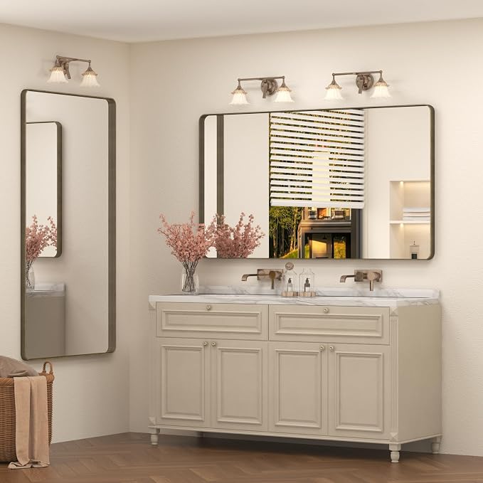 66x36 Inch Bronze Bathroom Mirror, Brushed Bronze Metal Frame Mirrors for Wall, Rounded Rectangle Bronze Mirror for Vanity,Farmhouse, Bedroom, Anti-Rust (Horizontal/Vertical)