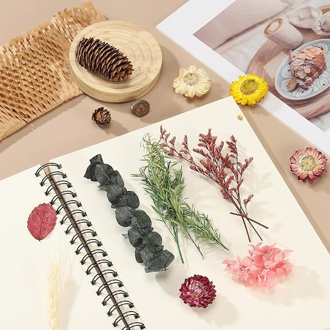uxcell Natural Dried Flower Set, Dried Pressed Flowers Dry Leaves Bulk Natural Plants Kit Dried Flower Bouquets for Scrapbooking Crafts Resin Jewelry Candle (Orange)