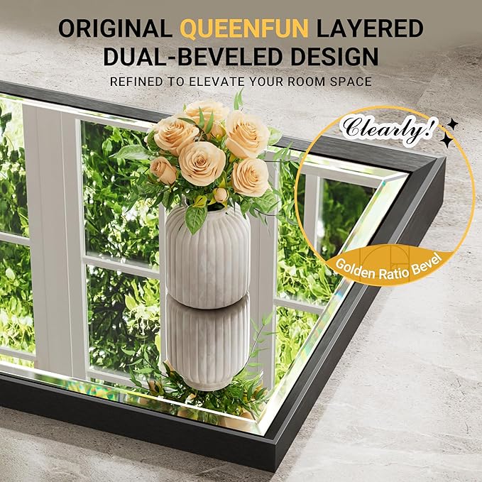Black Framed Mirror for Bathroom, 24x36 Inch Black Rectangle Beveled Bathroom Vanity Mirror, Anti-Rust Matte Black Metal Frame Mirror for Wall, Vertical/Horizontal Wall-Mounted Mirrors