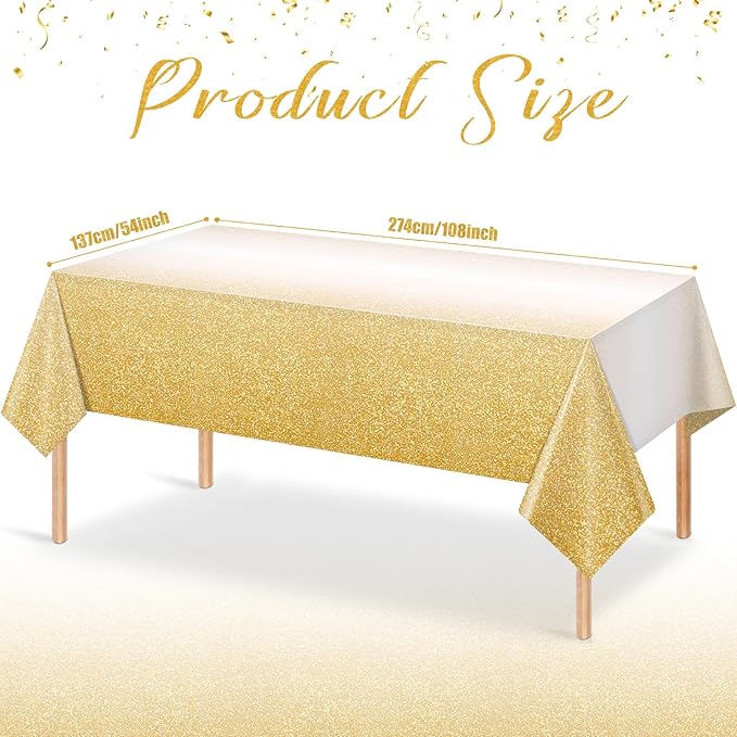 FunnyPars 1 Pack Ombre Gold Plastic Tablecloth for Parties, Gradient Yellow Gold Disposable Tablecloths for Rectangle Tables, Light Gold Table Cover for Wedding Birthday Anniversary Party, 54x108Inch
