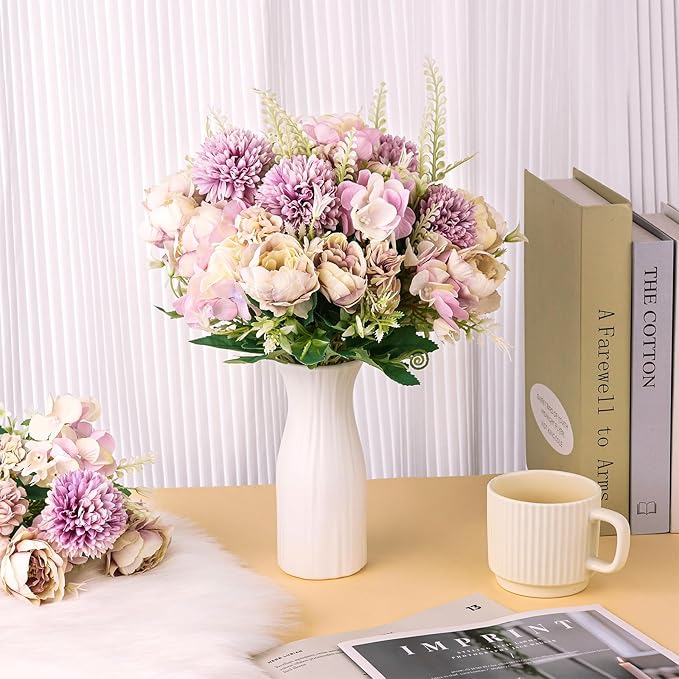 Olgaa 12 Bundles Peonies Artificial Flowers Silk Flowers Fake Peony Bouquet Faux Peonies Flowers Bulk for Wedding Decor Centerpiece Table Decorations (Light Purple)
